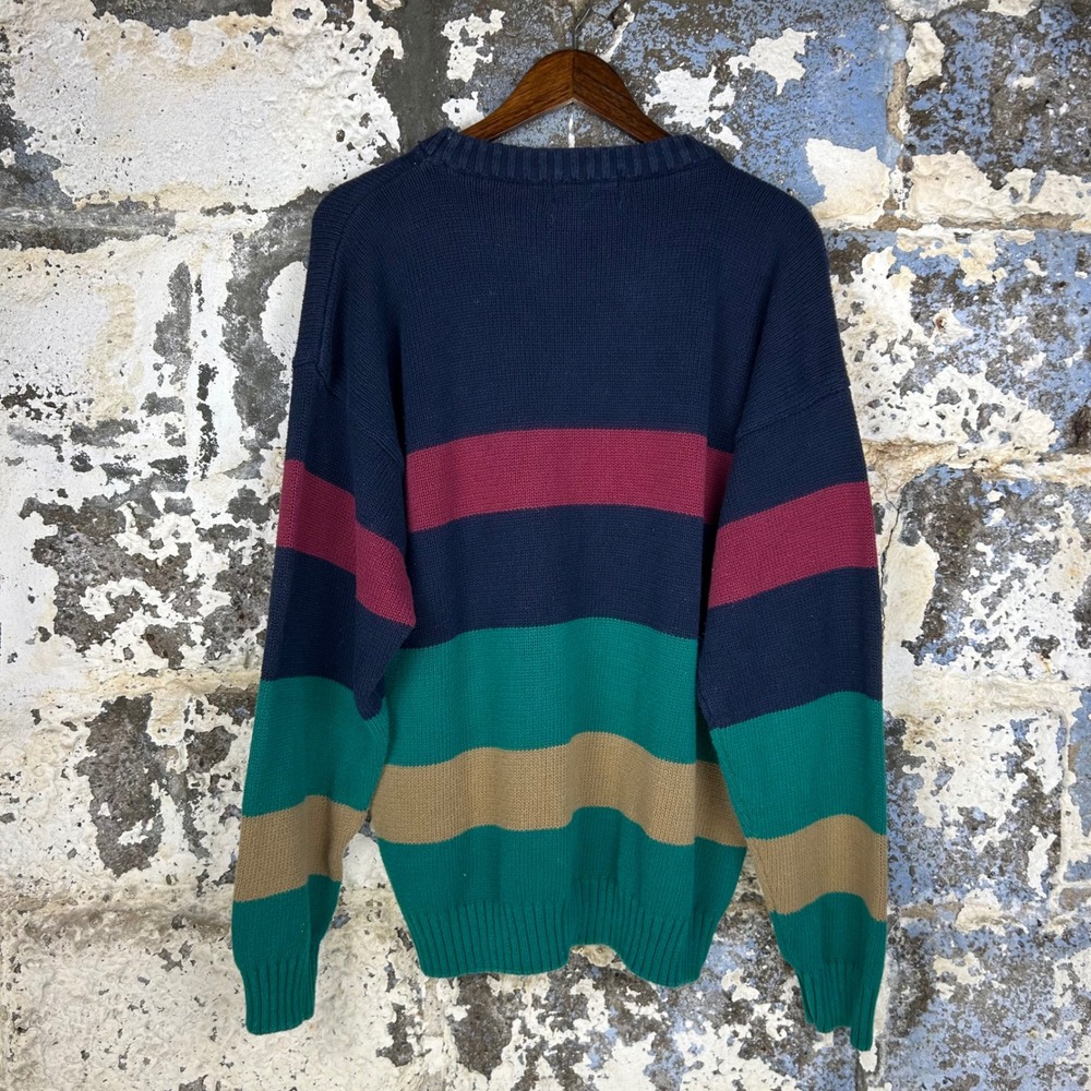 Vintage St. Johns Bay Striped Knit Sweater Large Crew Neck Cotton Blend - Picture 2 of 6